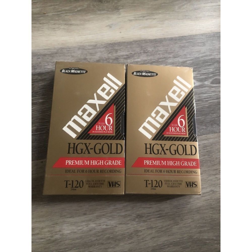 2 Maxell Video Cassette Premium High Grade 6 Hour T-120 VHS  NEW Tapes HGX-Gold